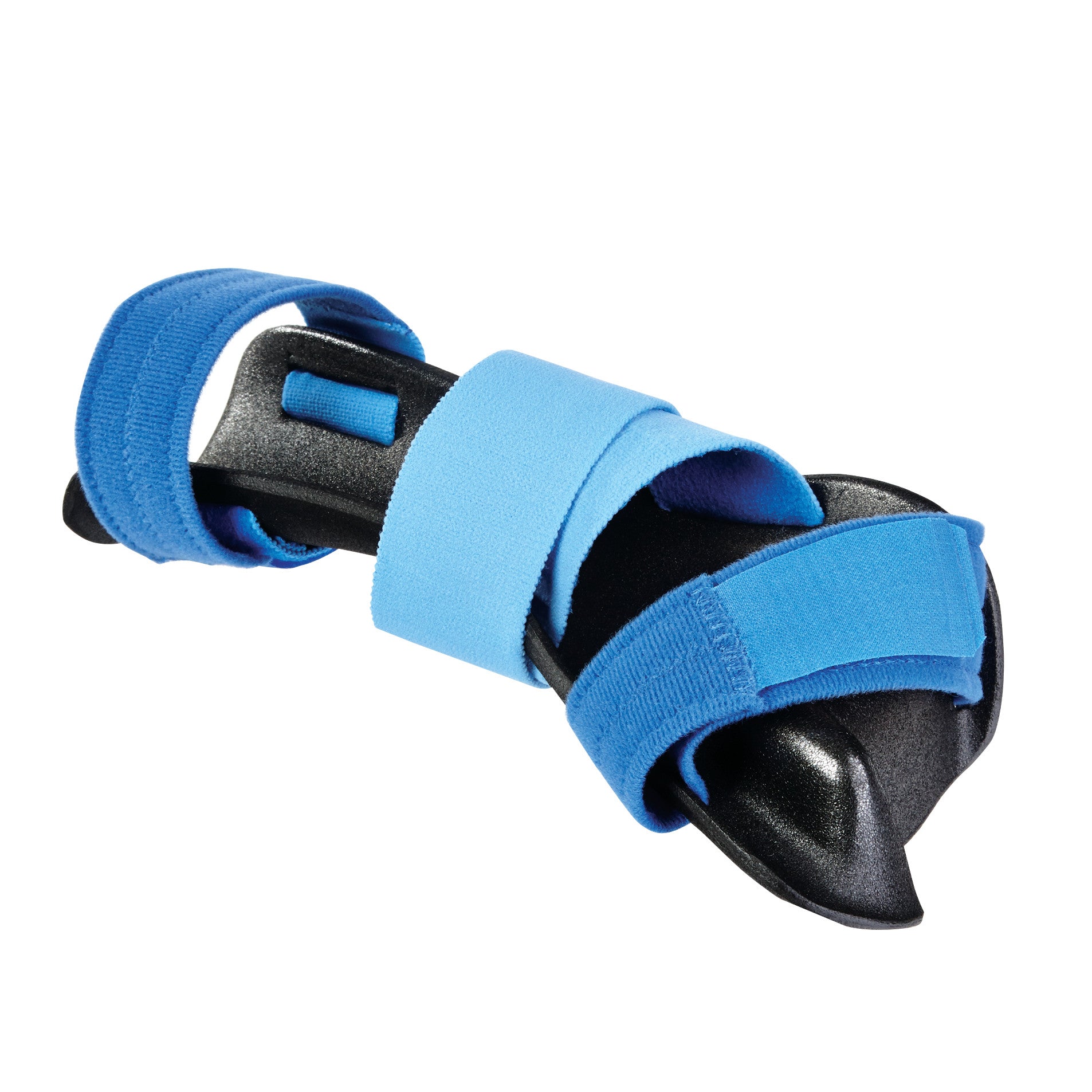 AliMed AliLite Resting Hand Mitt Splint features a black base with bright blue adjustable straps for wrist support.
