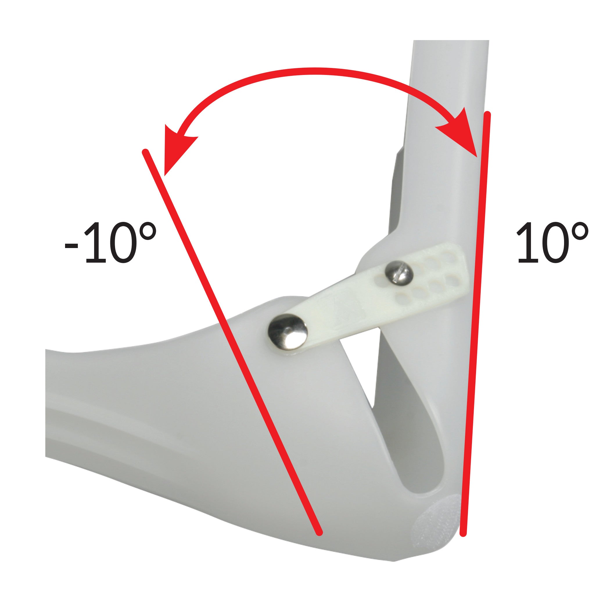 The AliMed Plantar Fasciitis Night Splint II shows a 20-degree adjustable range, angled from -10� to 10� in white plastic.