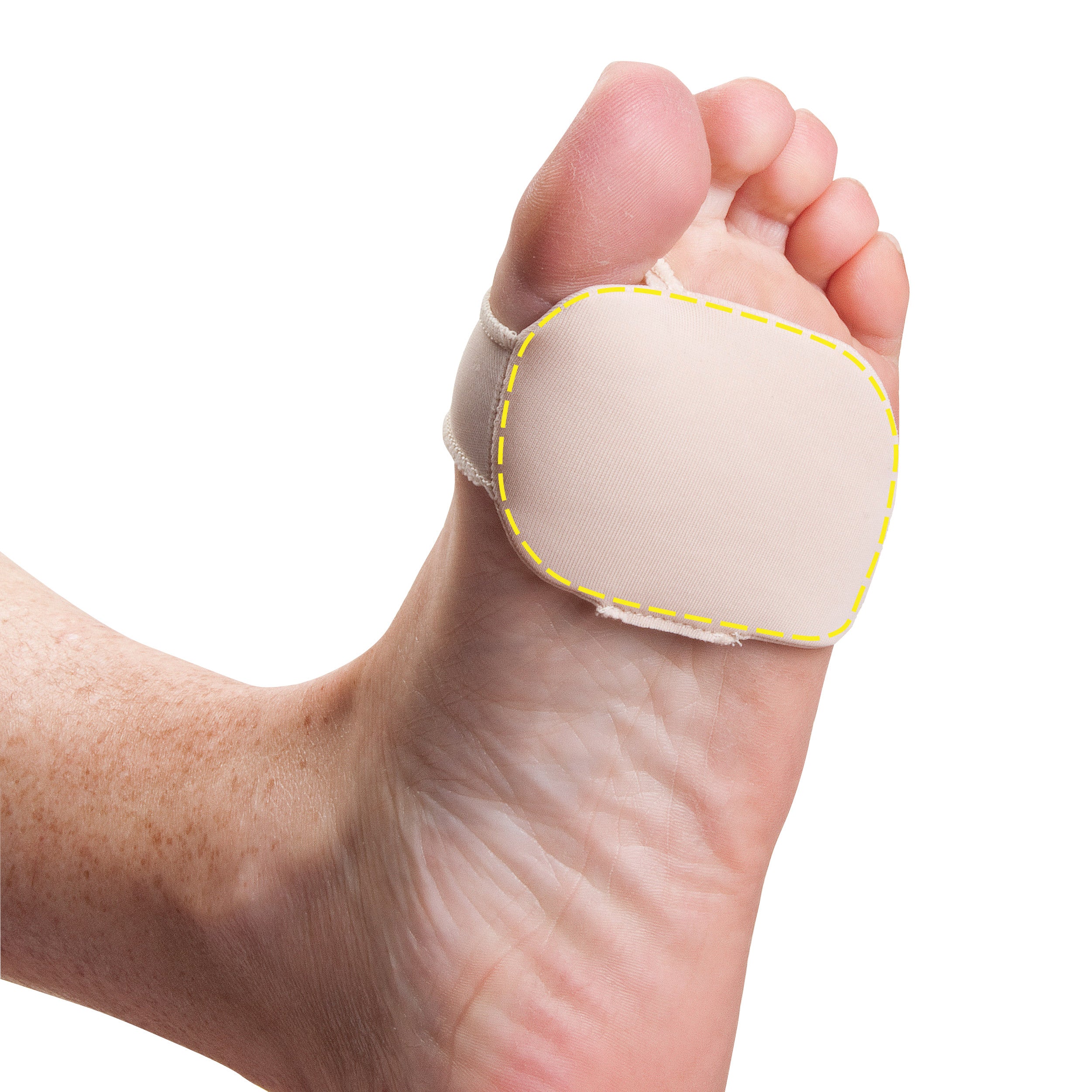 A foot with a PediFix Visco-GEL Silicone Thin Forefoot Cushion wrapped around the ball of the foot for added comfort and protection.