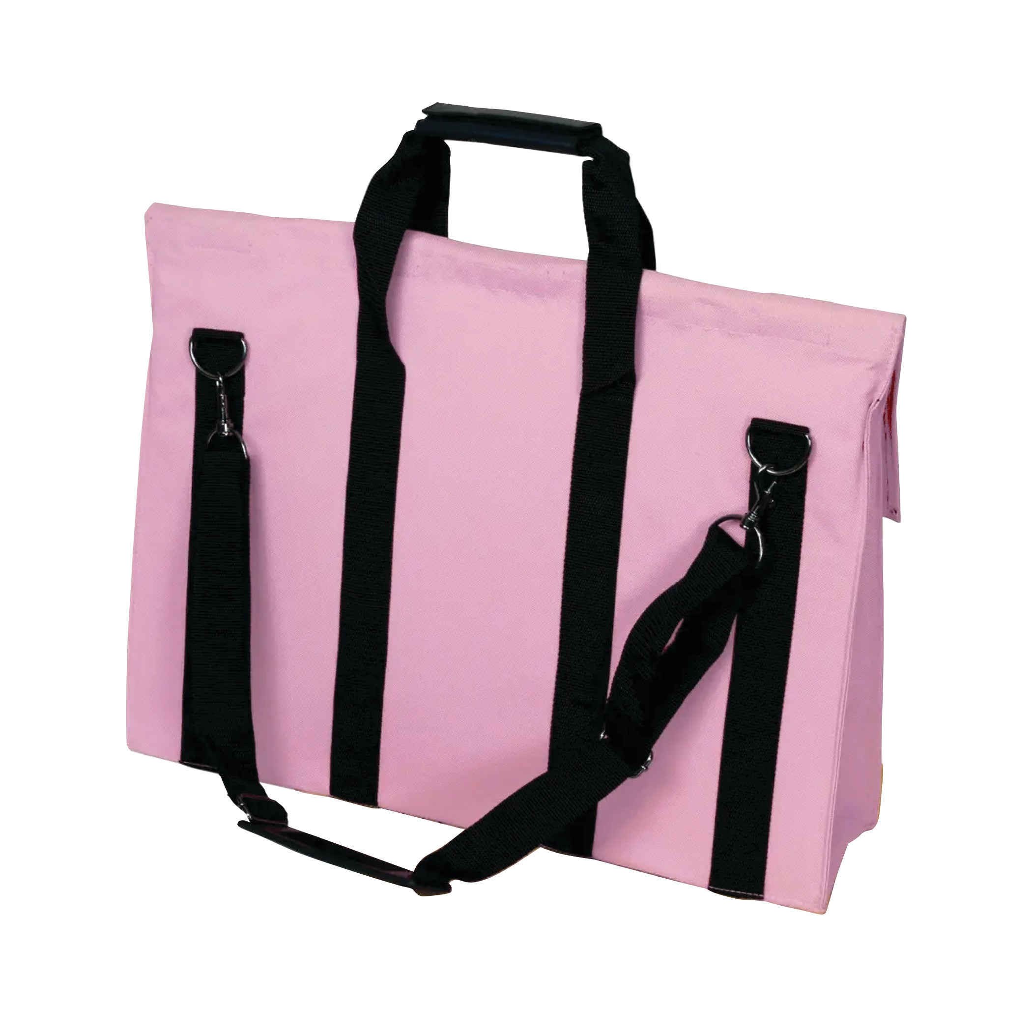 The Expandable X-Port X-Ray Portfolio is a pink carrying case with black handles, straps, and metal clips for transporting X-ray films.