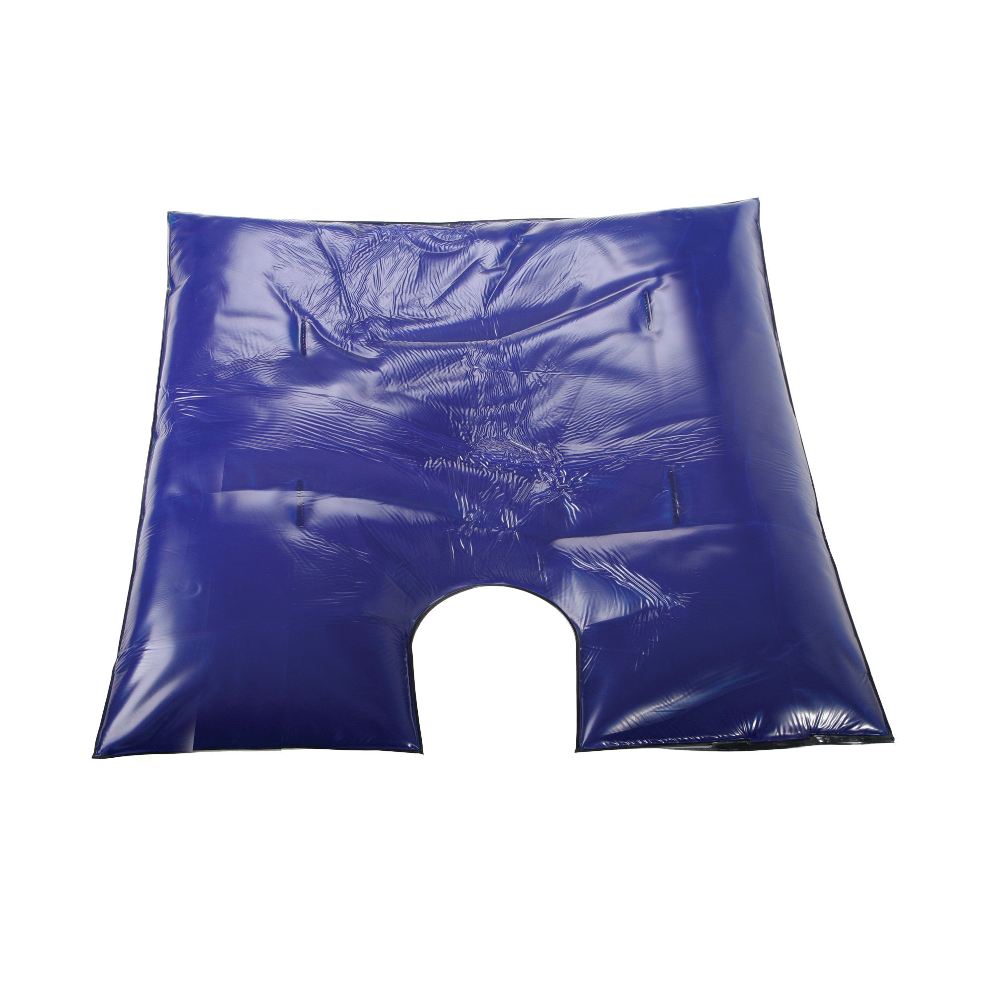 The AliMed Gel Bean Bag Positioner with Cutout is a blue, flexible cushion with a semicircular cutout in one corner.