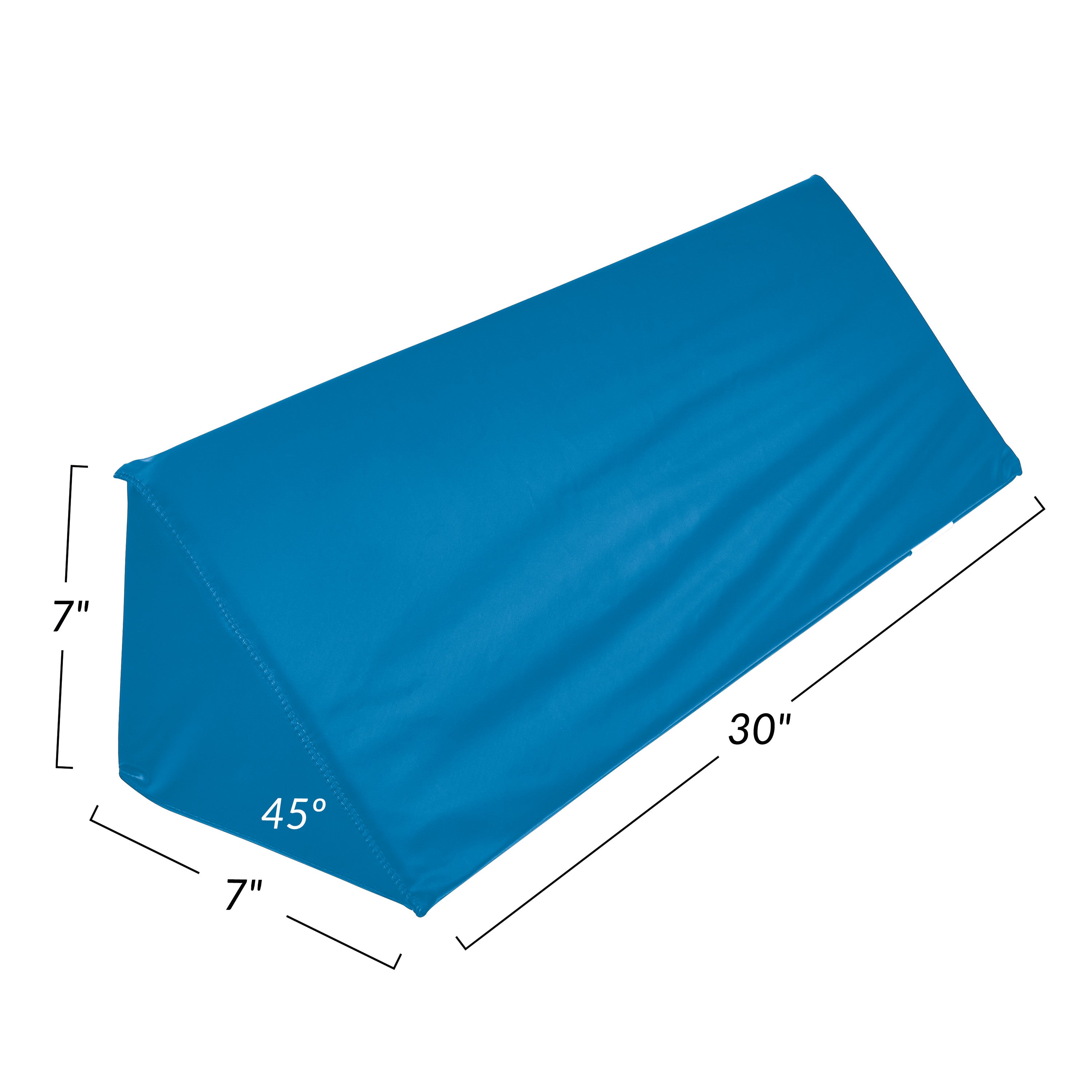 Blue AliMed Vinyl-Covered 45 Degree Large Wedge Positioner, showing dimensions: 30" length, 7" height, and 7" base width.