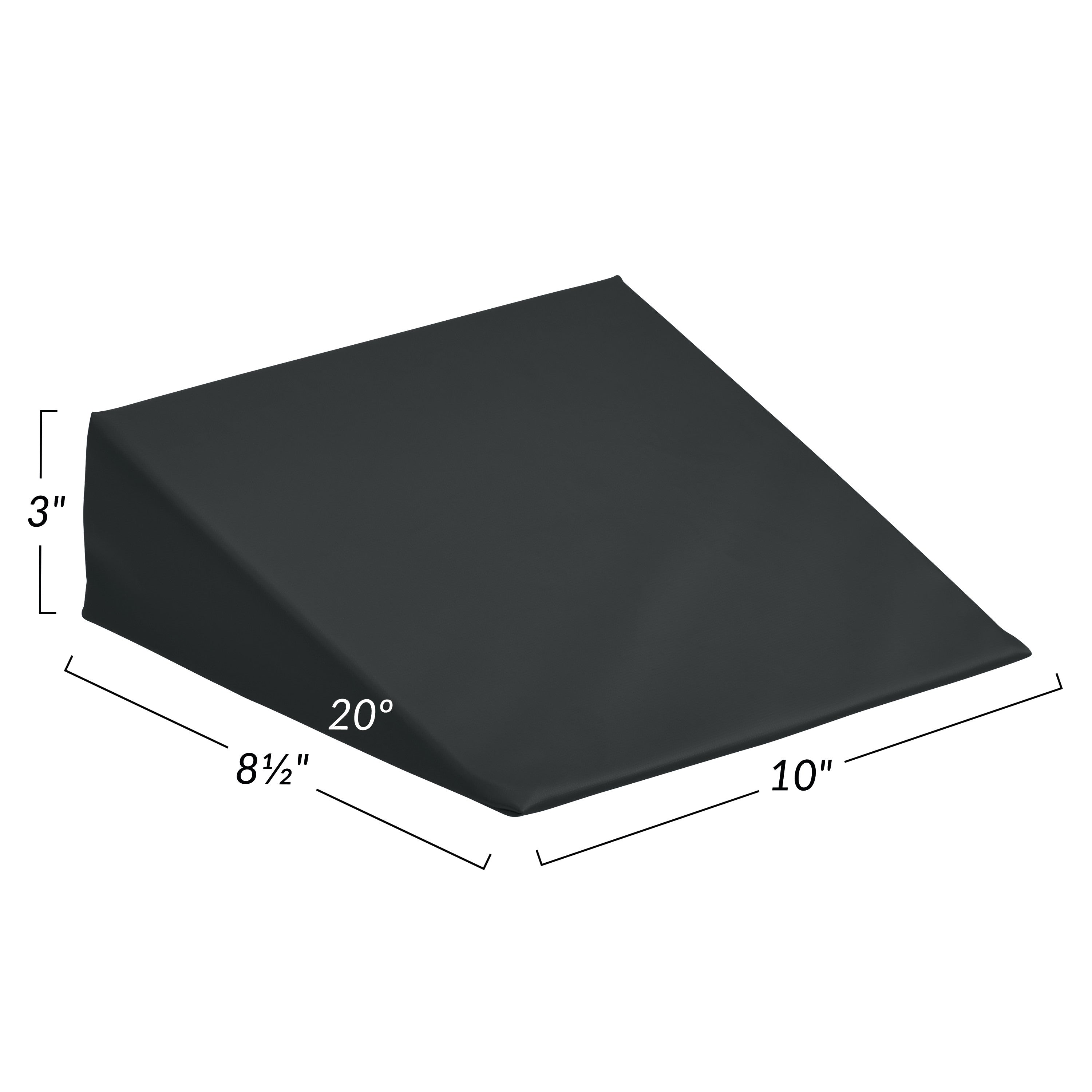 AliMed Vinyl-Covered 20 Degree Small Wedge Positioner, dimensions: 10" x 8.5" x 3", with a 20-degree angle, in black.