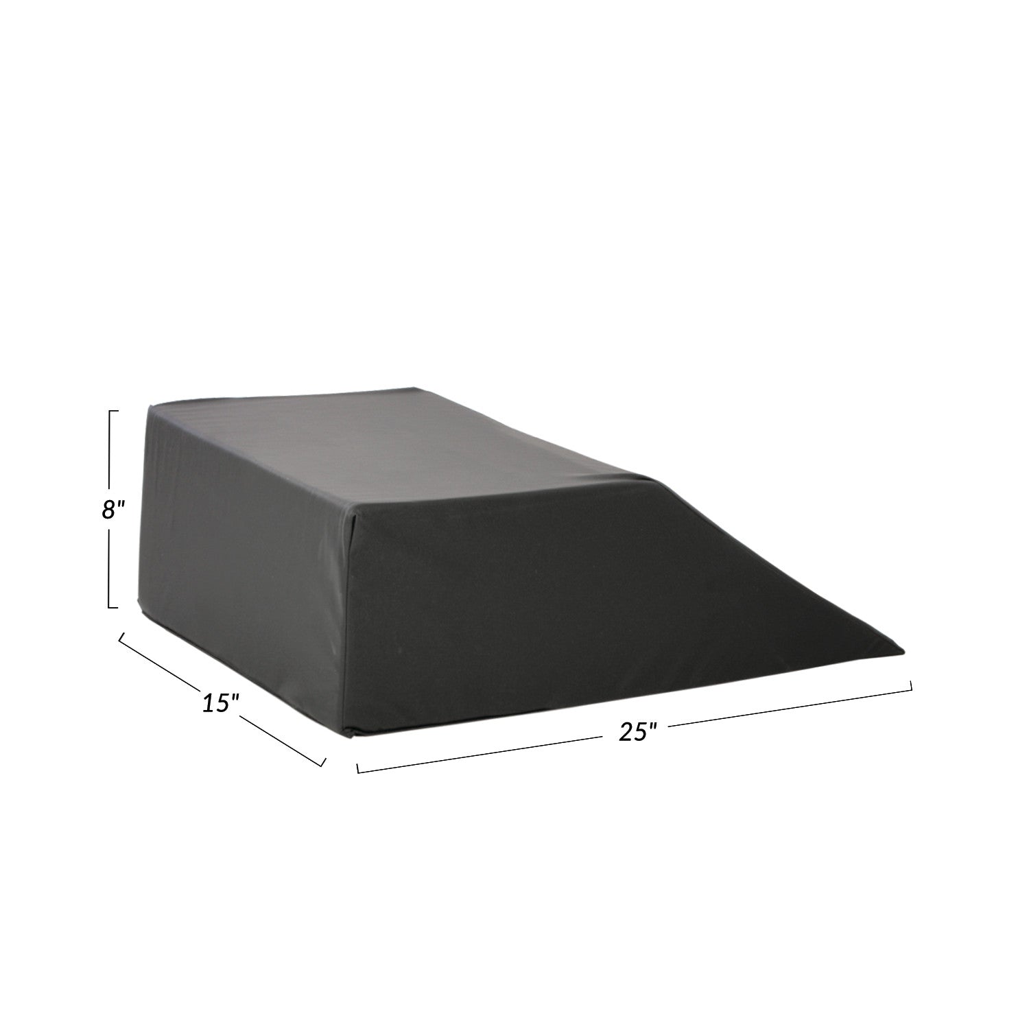 The AliMed Covered Foam Bed Wedge is a black foam wedge with dimensions 25" x 15" x 8".