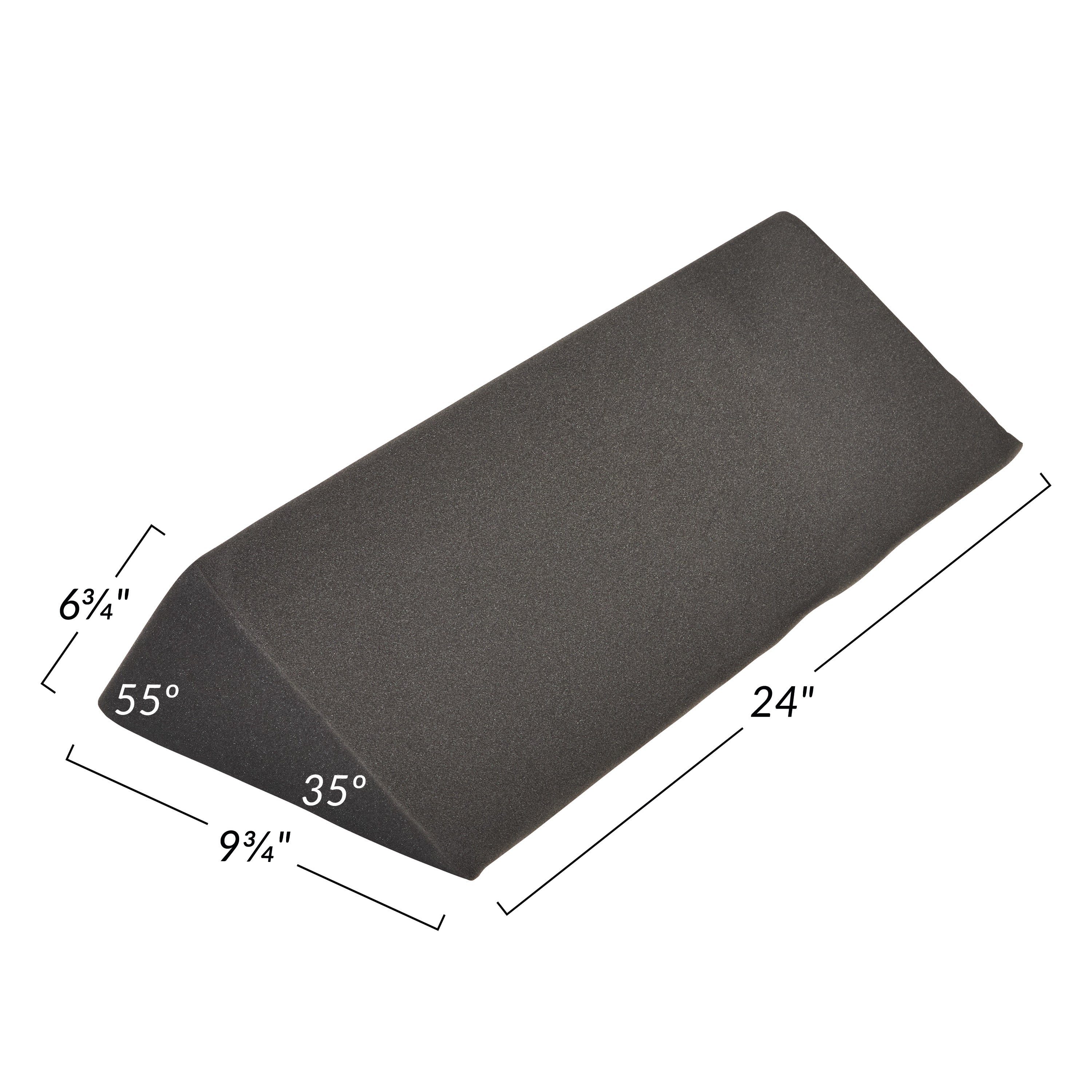 The AliMed Uncovered Polyfoam 35/55 Degree Double Angle Wedge Positioner is a gray foam wedge measuring 24" x 9.75" x 6.75".