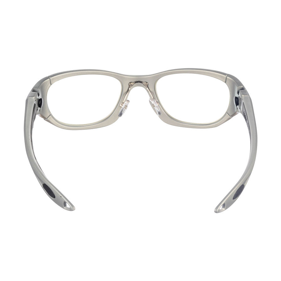 UltraSoft Radiation Protection Eyewear shown from the top, featuring clear lenses and wrap-around gray and black frames.