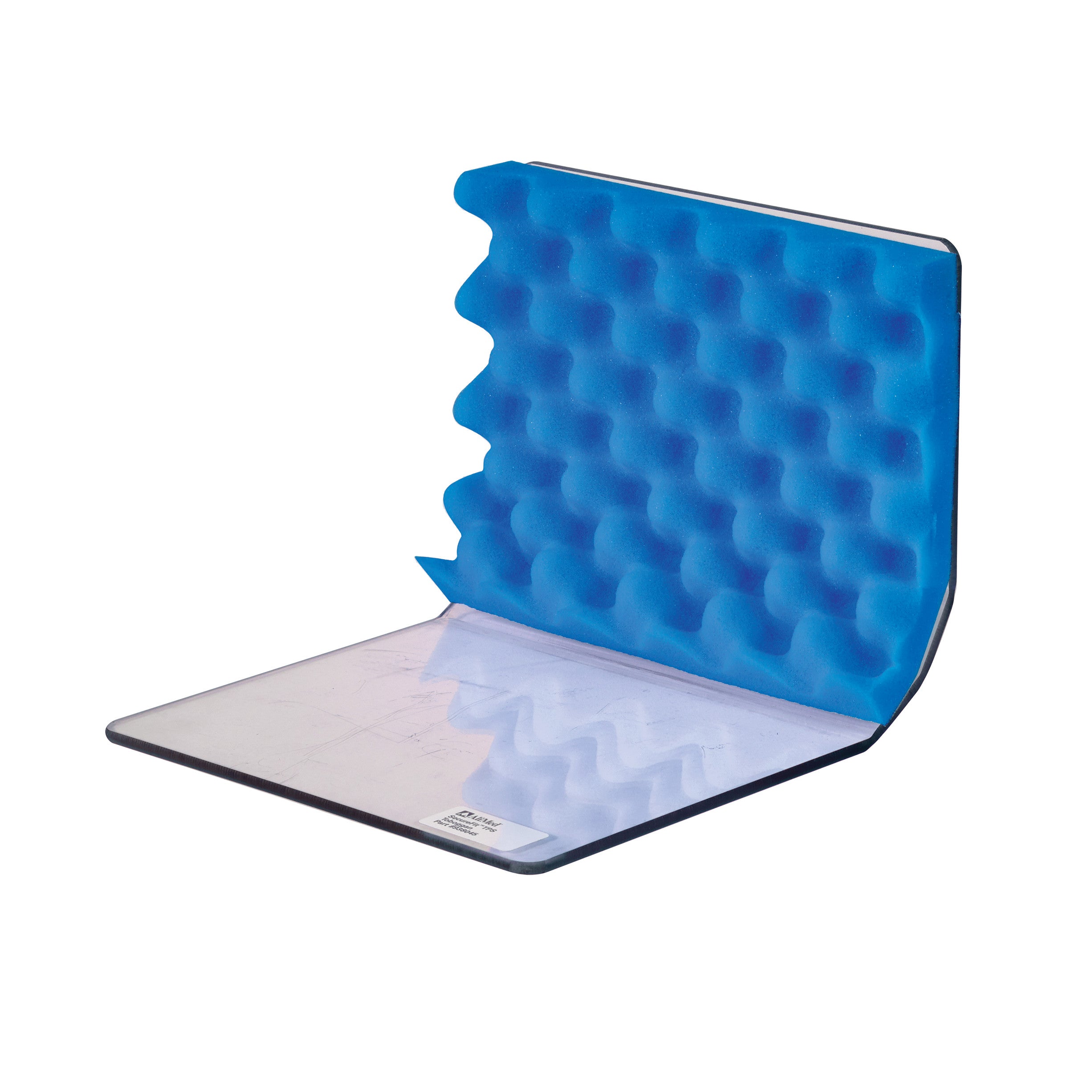 AliMed Straight Toboggan and Single-Use Liner Kit with a textured blue foam liner and clear plastic base for medical use.