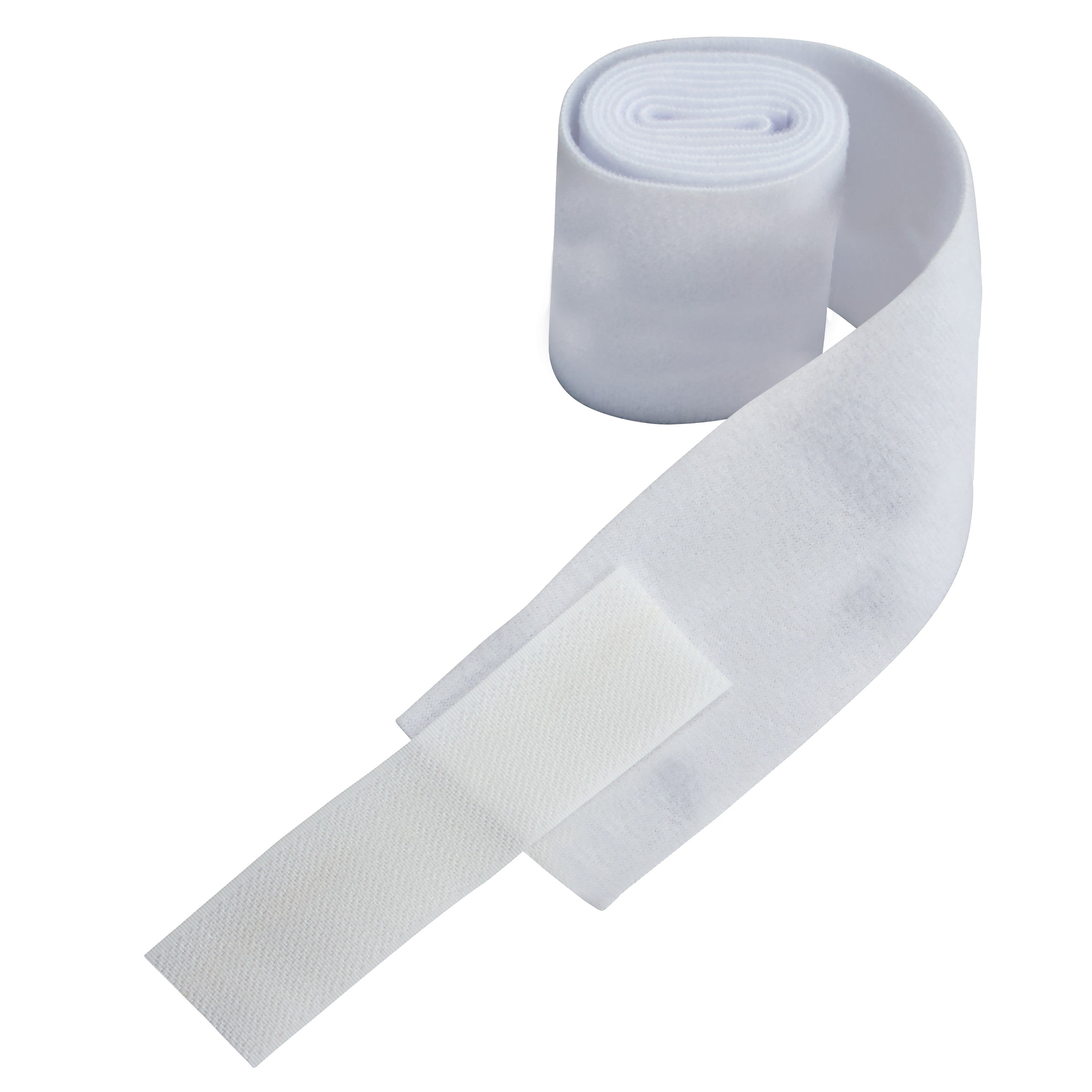 An  AliMed Soft-Touch Armboard Strap is a rolled white strap with a soft texture and Velcro closure for secure fastening.