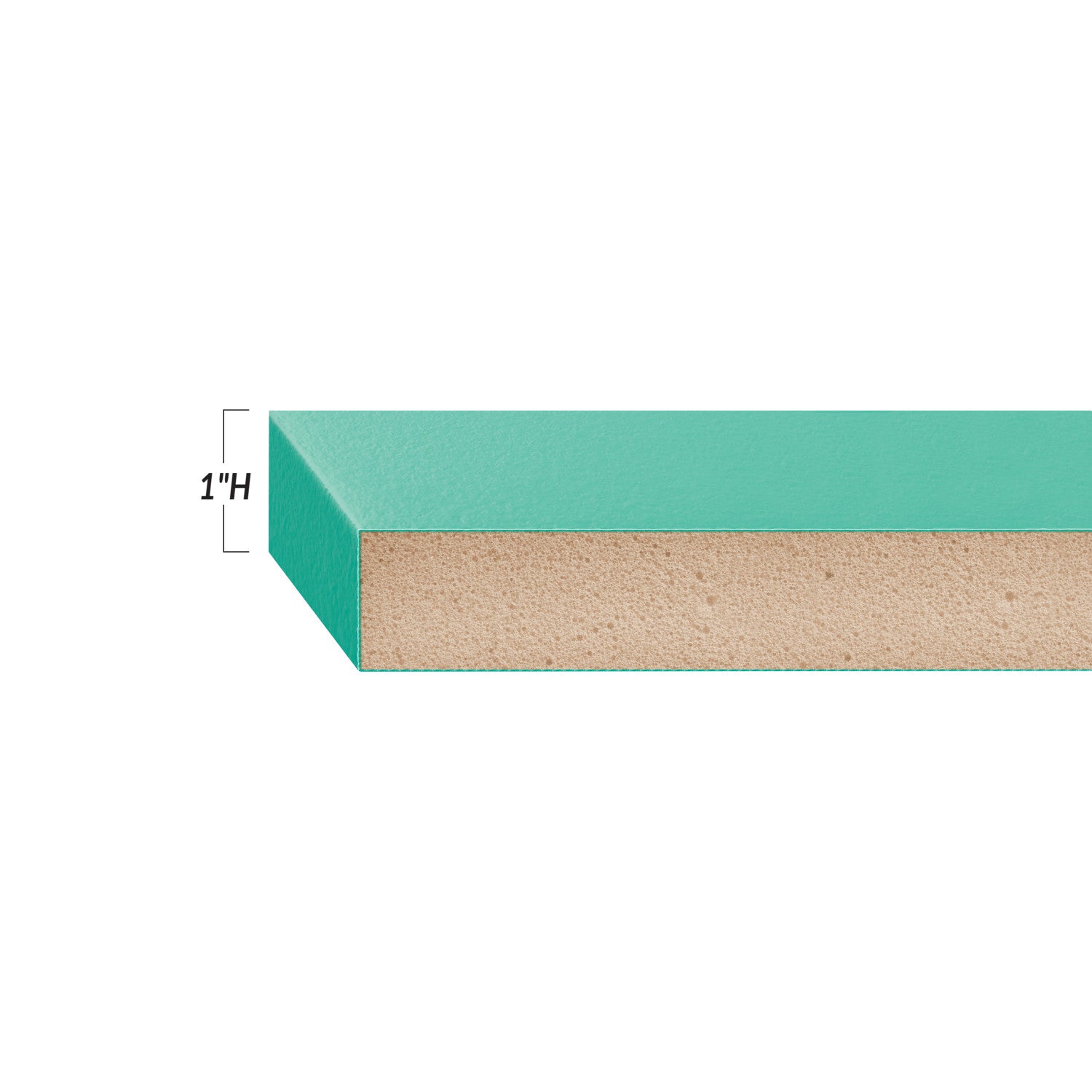 Cross-section of a "Deluxe Imaging Support Surface" showing a 1-inch height and layers with turquoise exterior and beige interior.