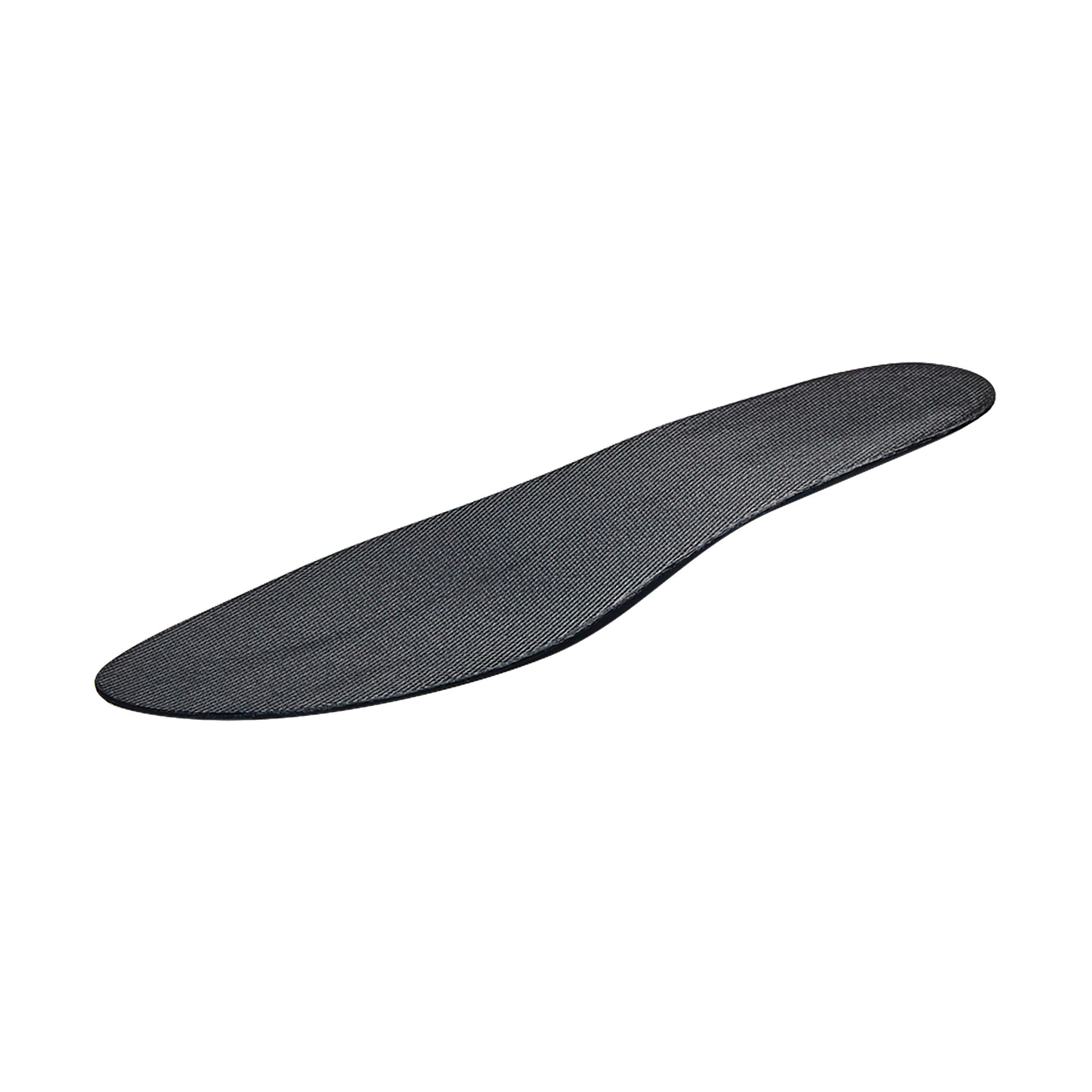 The Carboplast Thermoplastic Contoured Plate is a black, foot-shaped insole designed for support and protection inside footwear.