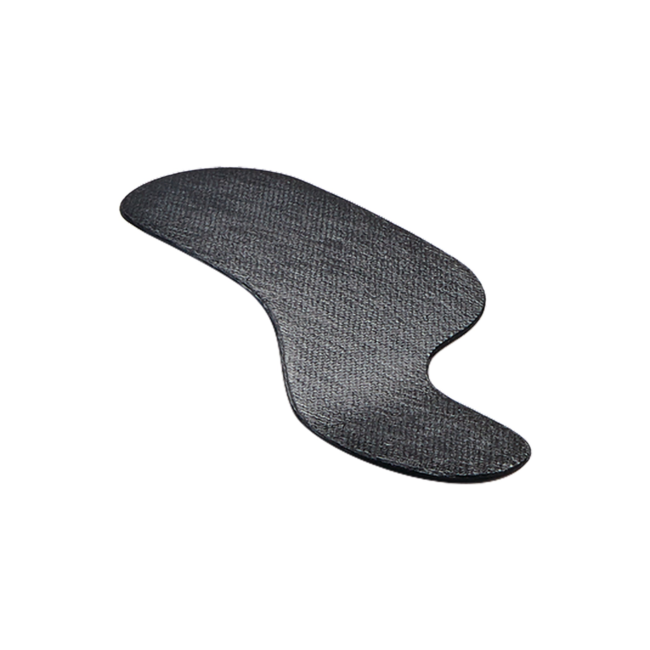 The Carboplast Thermoplastic Contoured Morton's Toe Plate is shown, featuring a black textured surface designed for foot support.