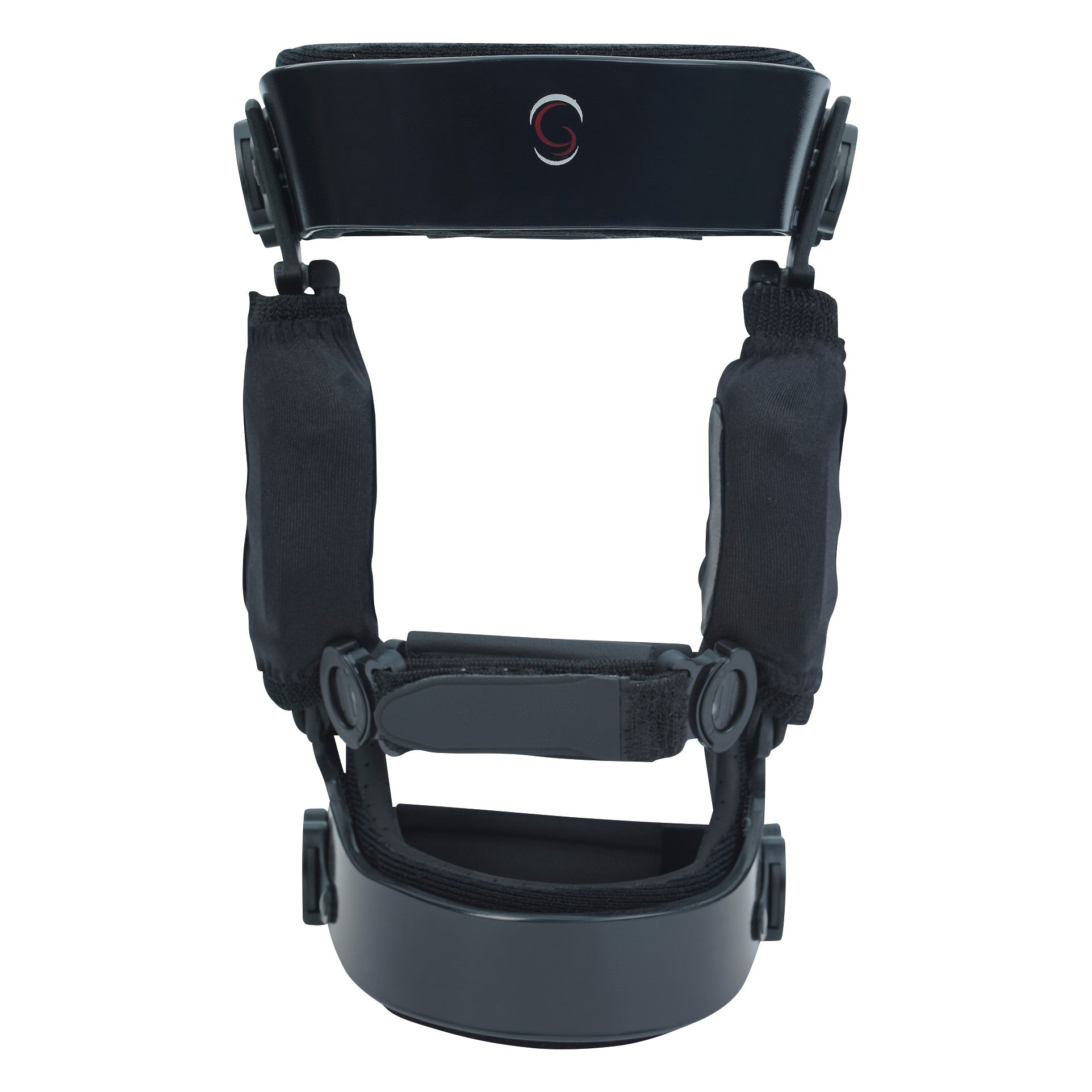 The Sport Rehabilitator Knee Brace is shown, featuring padded straps and hinges designed for knee support and mobility assistance.