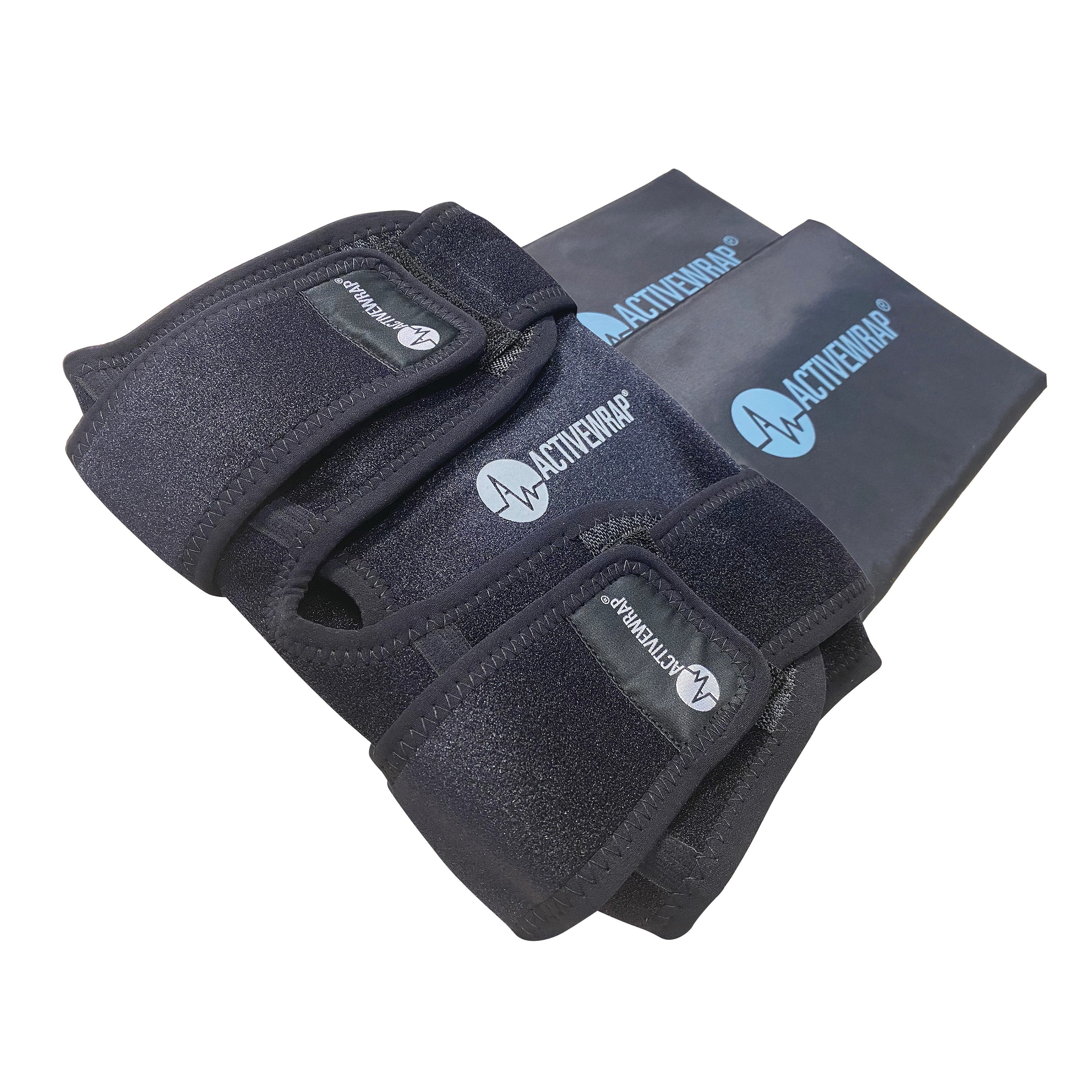 ActiveWrap black textile wraps with adjustable straps and the ActiveWrap logo are displayed on a white background.