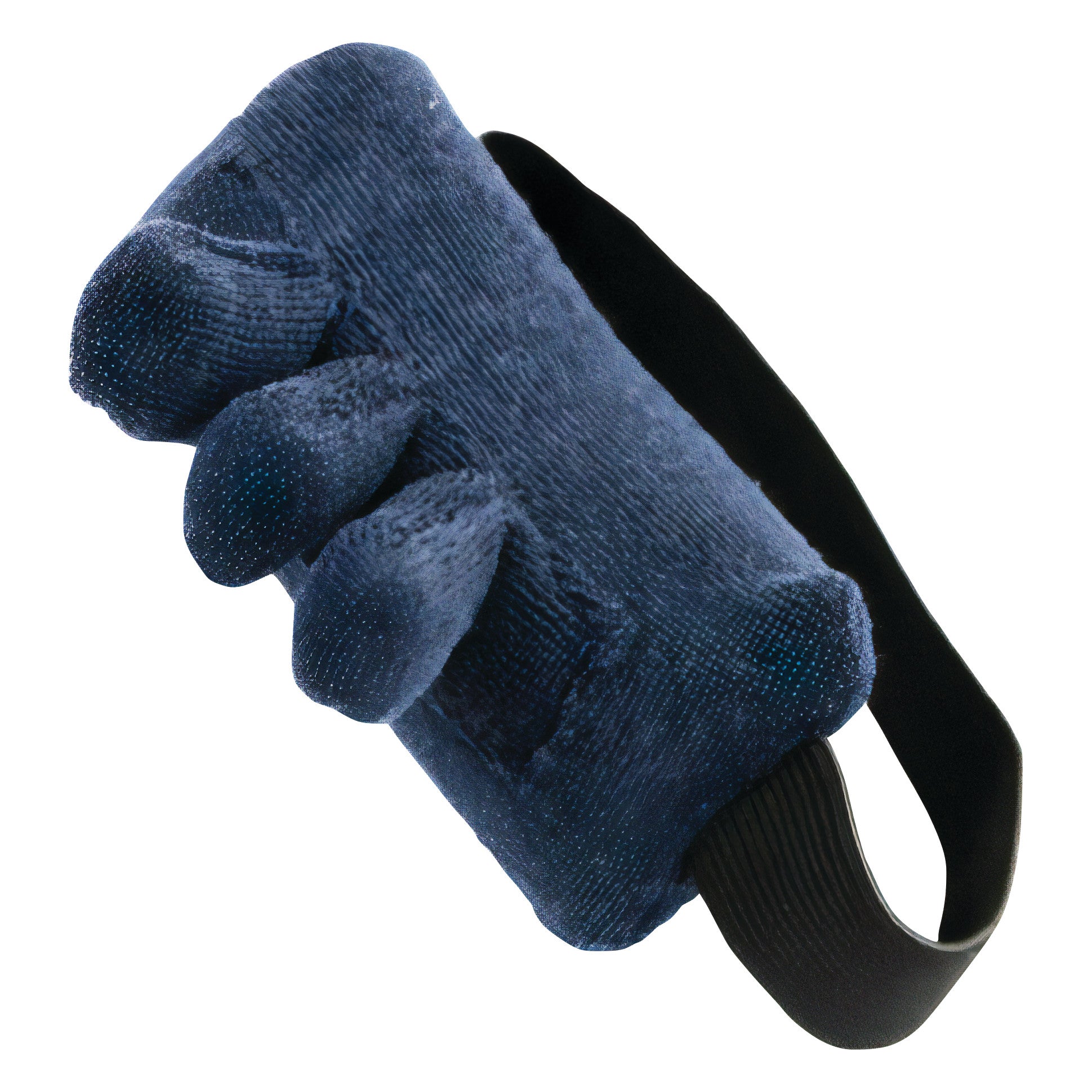 The Comfy Splints Adult Hand Finger Contracture Cushion is a blue padded support with finger separations and an adjustable strap.