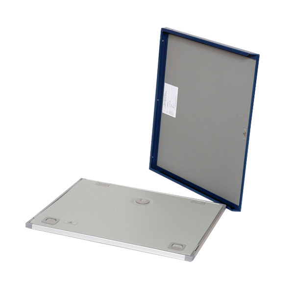 The XRAC EZ Slide X-Ray Grid Encasement, 10"W x 12"L, 103 LPI, is shown open, featuring a sleek gray frame with labeling.