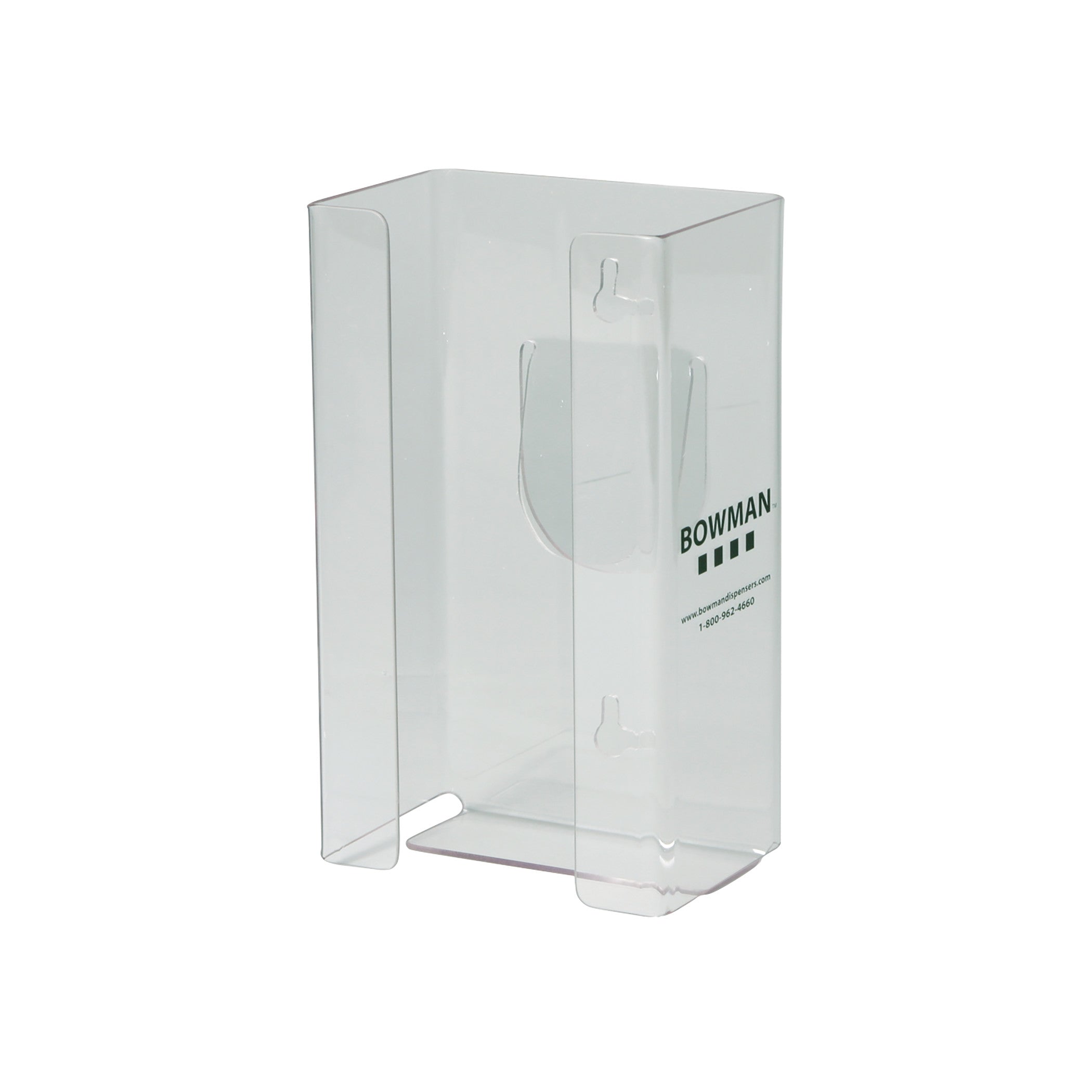 Clear PETG Single Glove Box Dispenser with Spring by Bowman, designed to hold and dispense gloves efficiently.