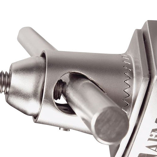 Close-up of the AliMed Original Clark Socket, a metallic medical clamp component with a serrated edge for securing equipment.