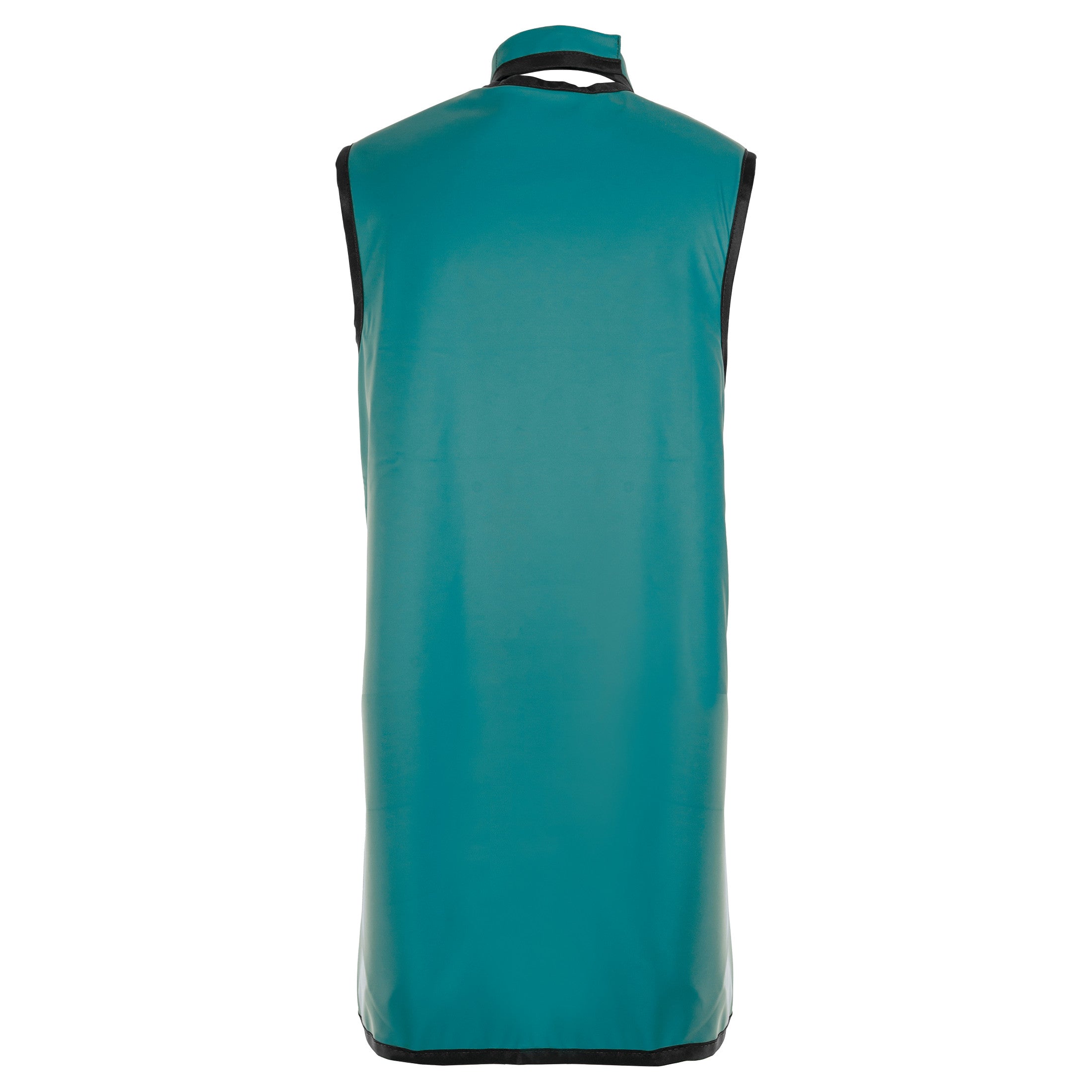 The Barrier Technologies UltraFlex Wrap with Support Lead-Free Apron is shown from the back, featuring a teal color and black trim.