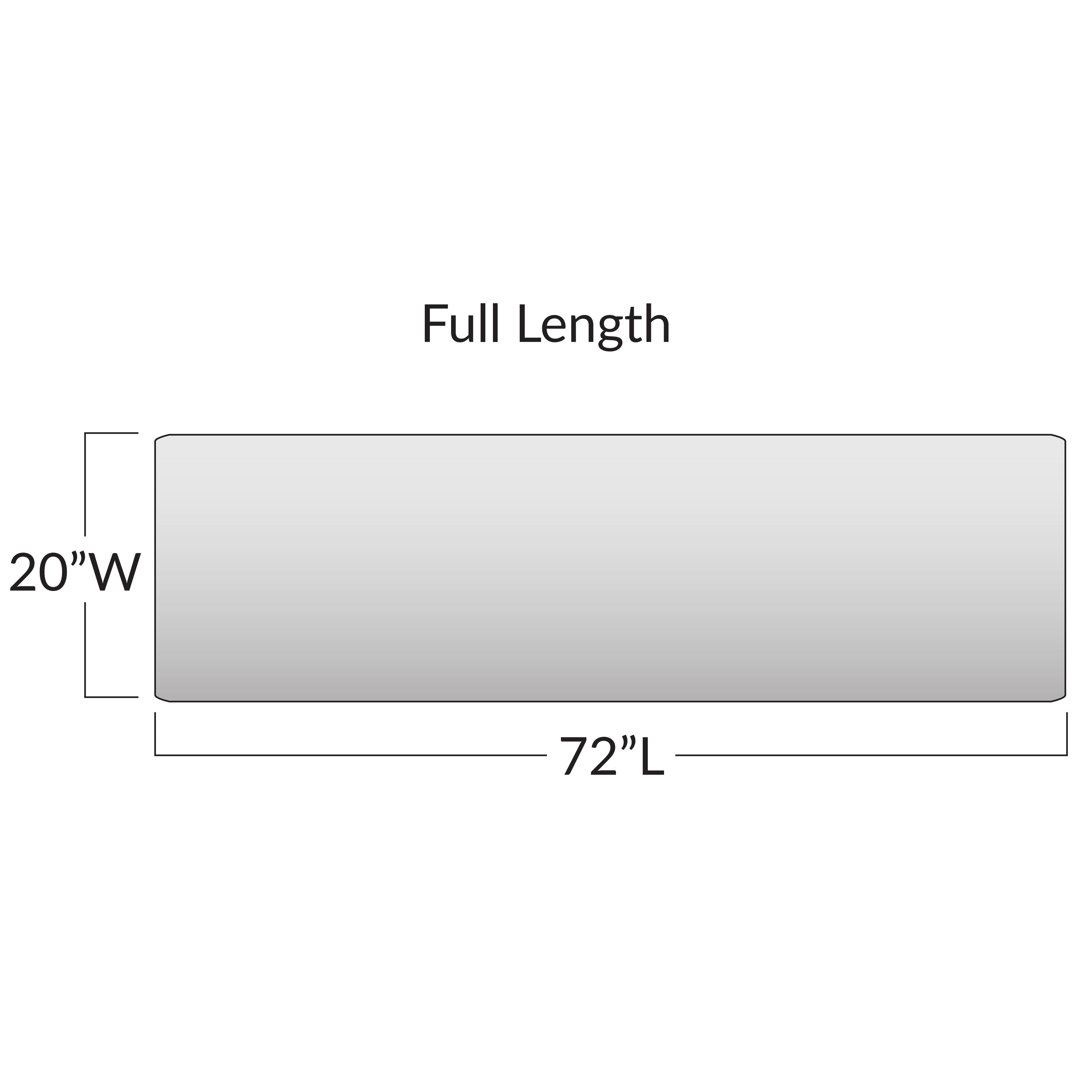 Action Surface Overlay illustration showing dimensions: 72 inches long and 20 inches wide, labeled "Full Length."