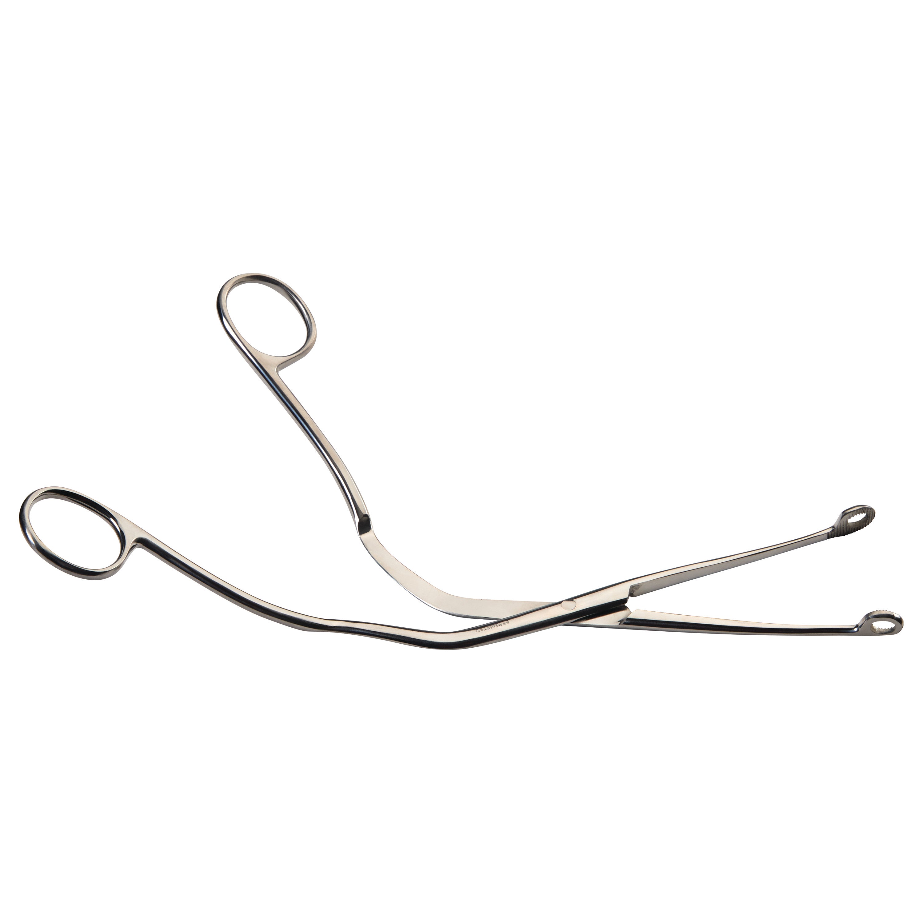 Magill Endotracheal Catheter-Introducing Forceps made of metal with finger rings and angled tips for medical use.