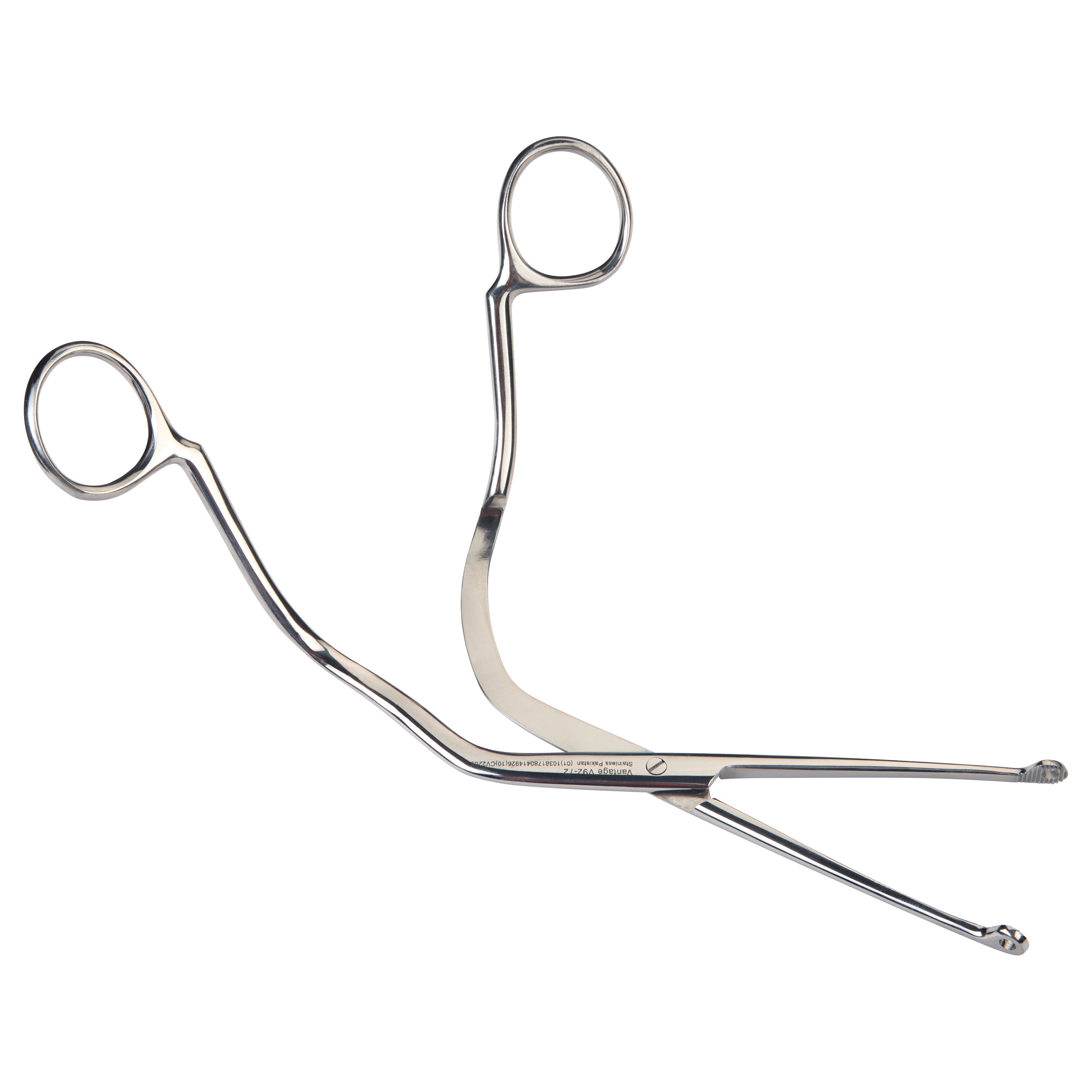 Miltex Vantage Magill Endotracheal Catheter Introducing Forceps, featuring a curved metal design with circular finger loops.