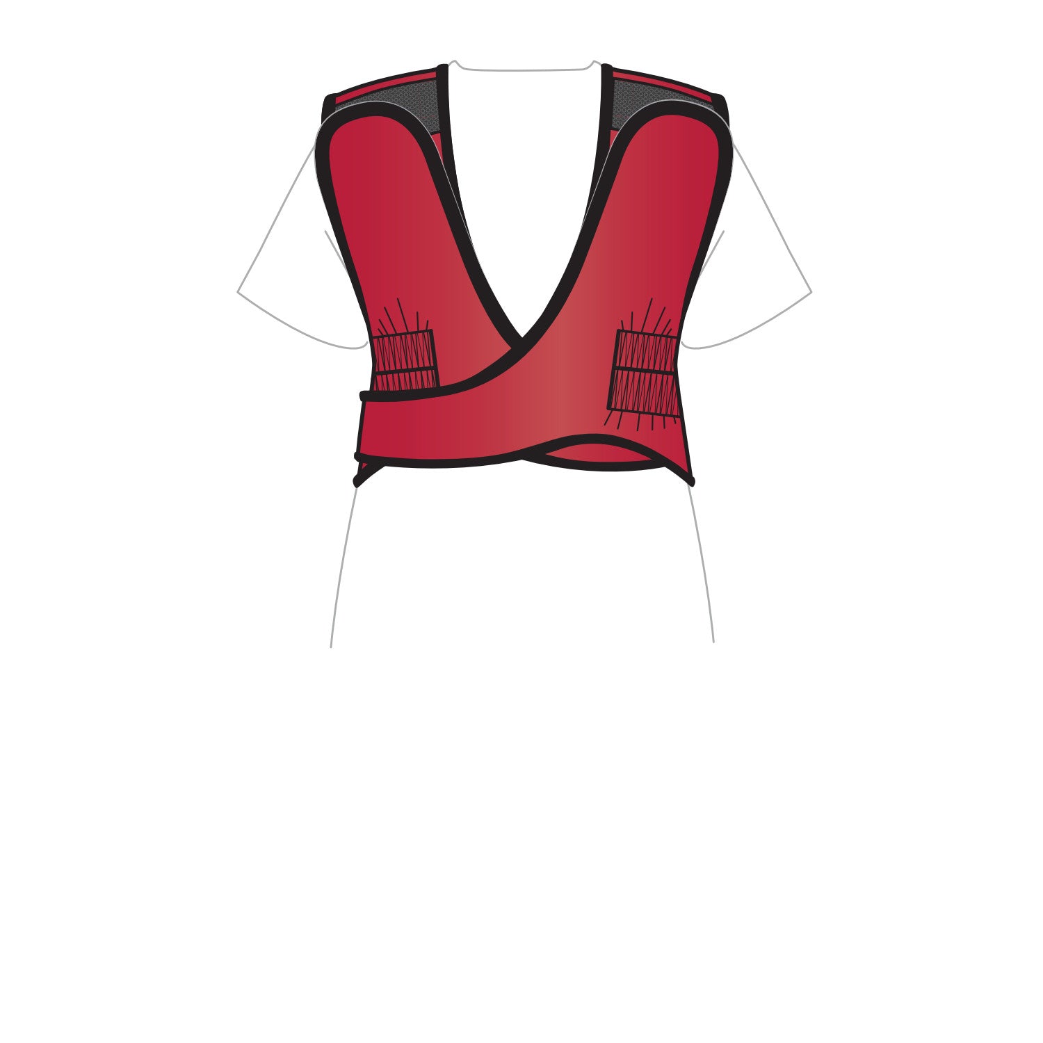 AliMed Grab n Go 4-Point Quick Drop, Female, is a red vest on a white shirt with black accents and secure fastenings.